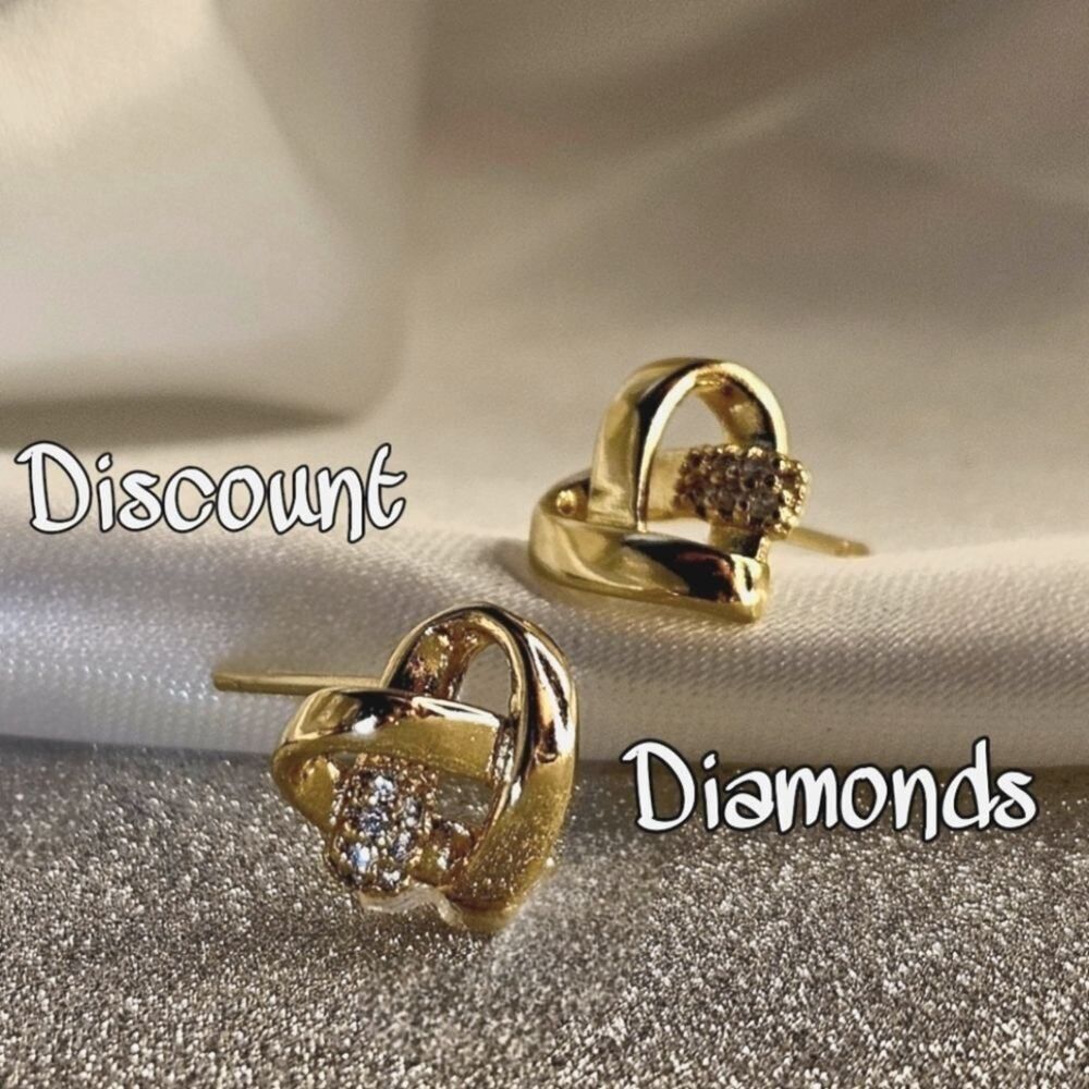 18K Yellow Gold Heart Shaped Earrings Baguette Diamonds on 925 Silver
